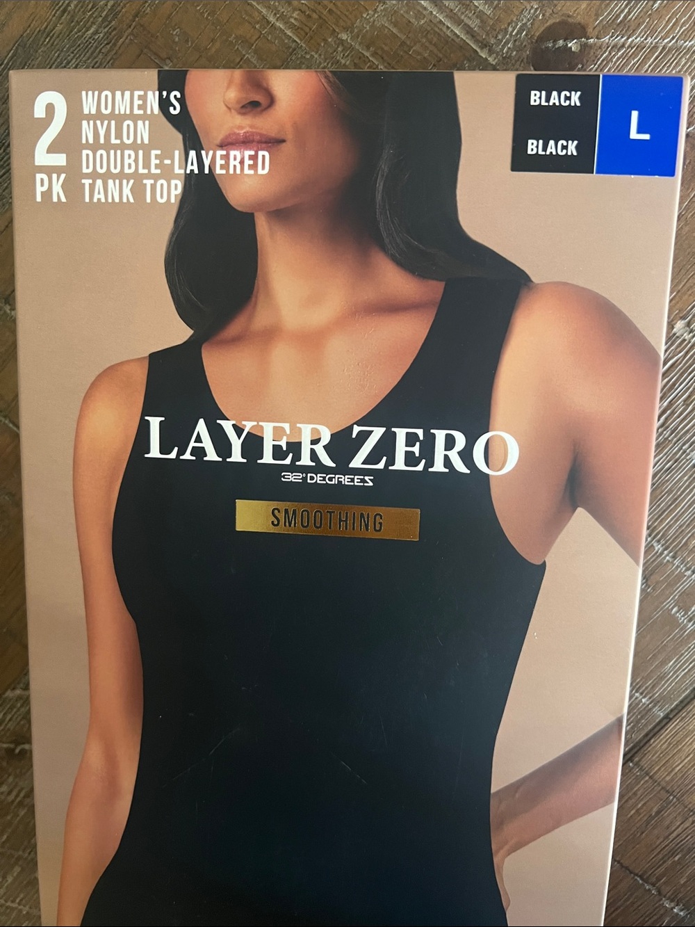 32 Degrees 2pack Large Womenโs Black Nylon Double-Layered Tank Top - Smoothing